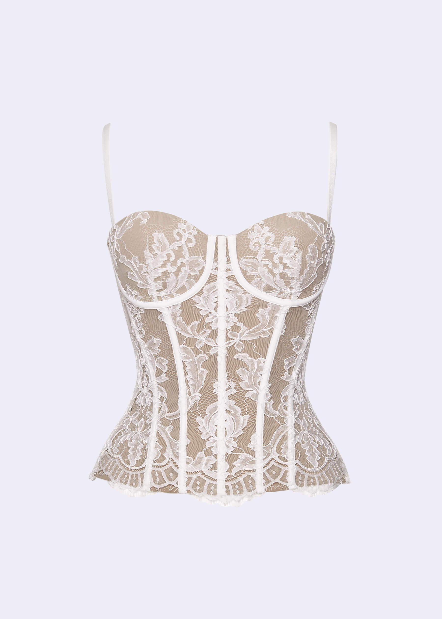 Off-White Bustier Corset With Floral Dentelle Detail - POEM