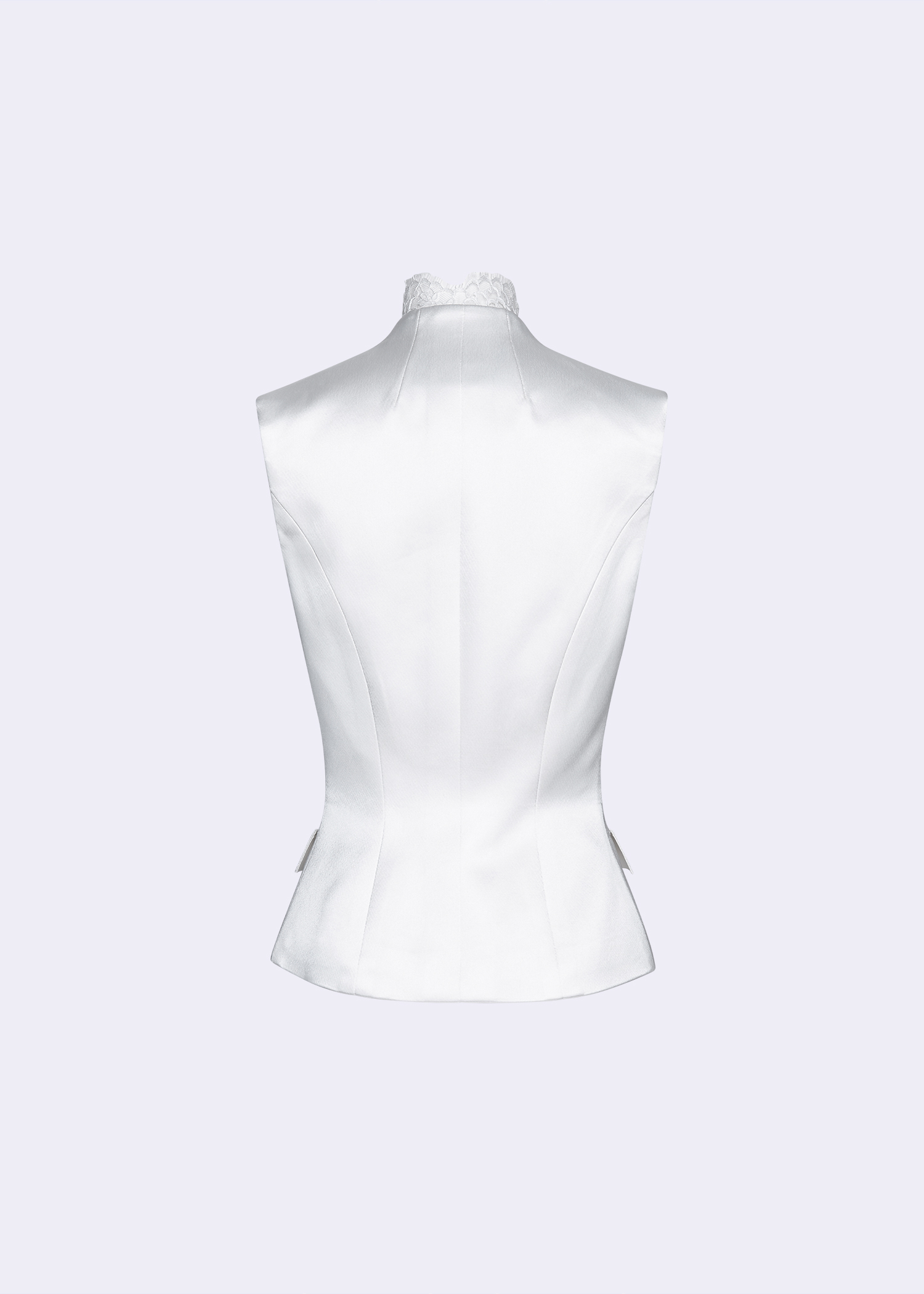 5010 Off-White Satin Crepe Waistcoat With Lace - POEM