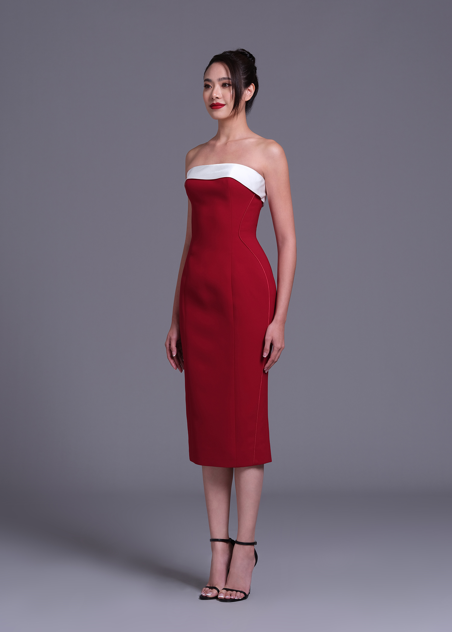 Maroon Strapless Sheath Dress - POEM