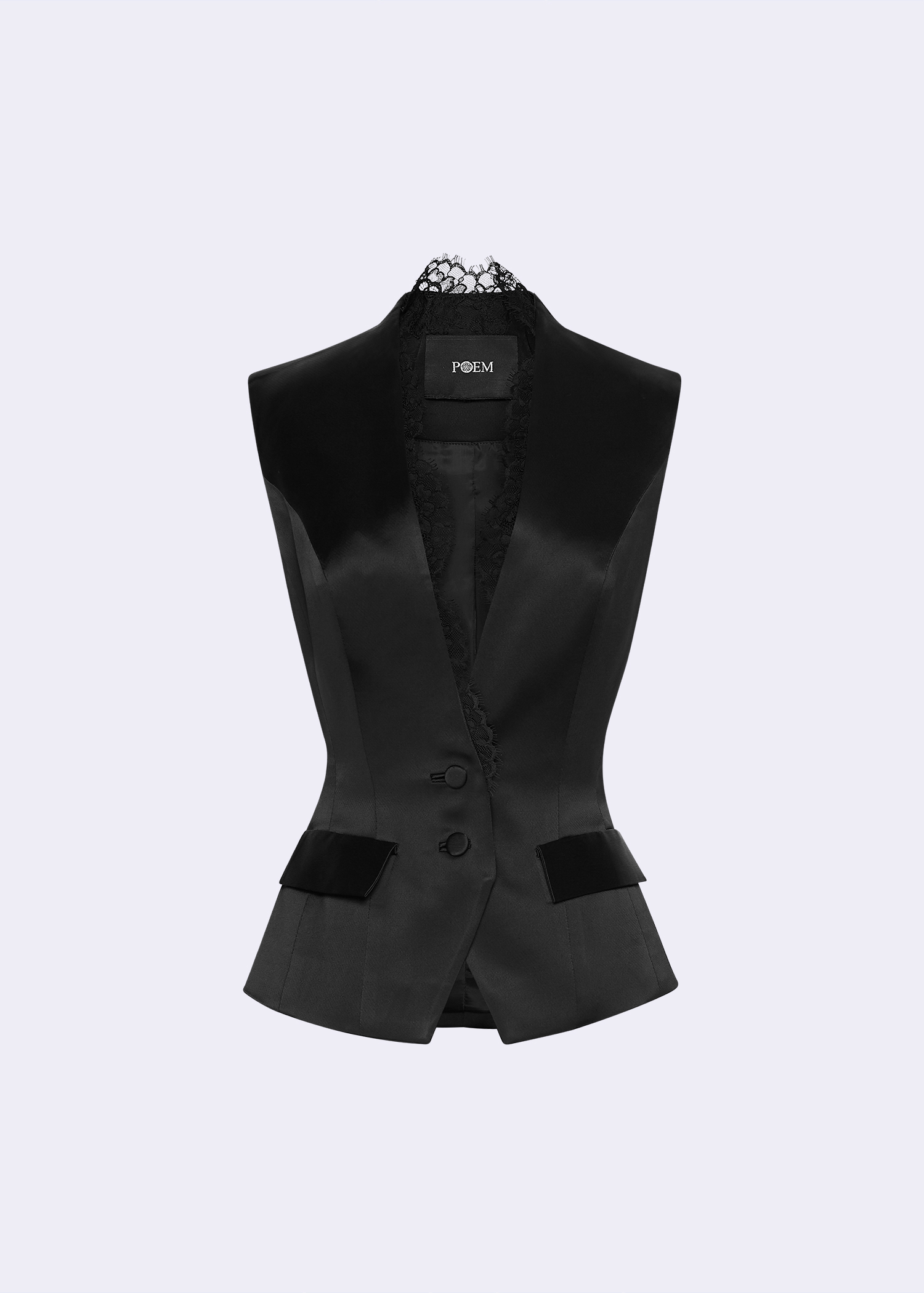 5010 Off-White Satin Crepe Waistcoat With Lace - POEM
